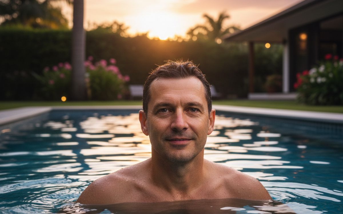 hombre en piscina