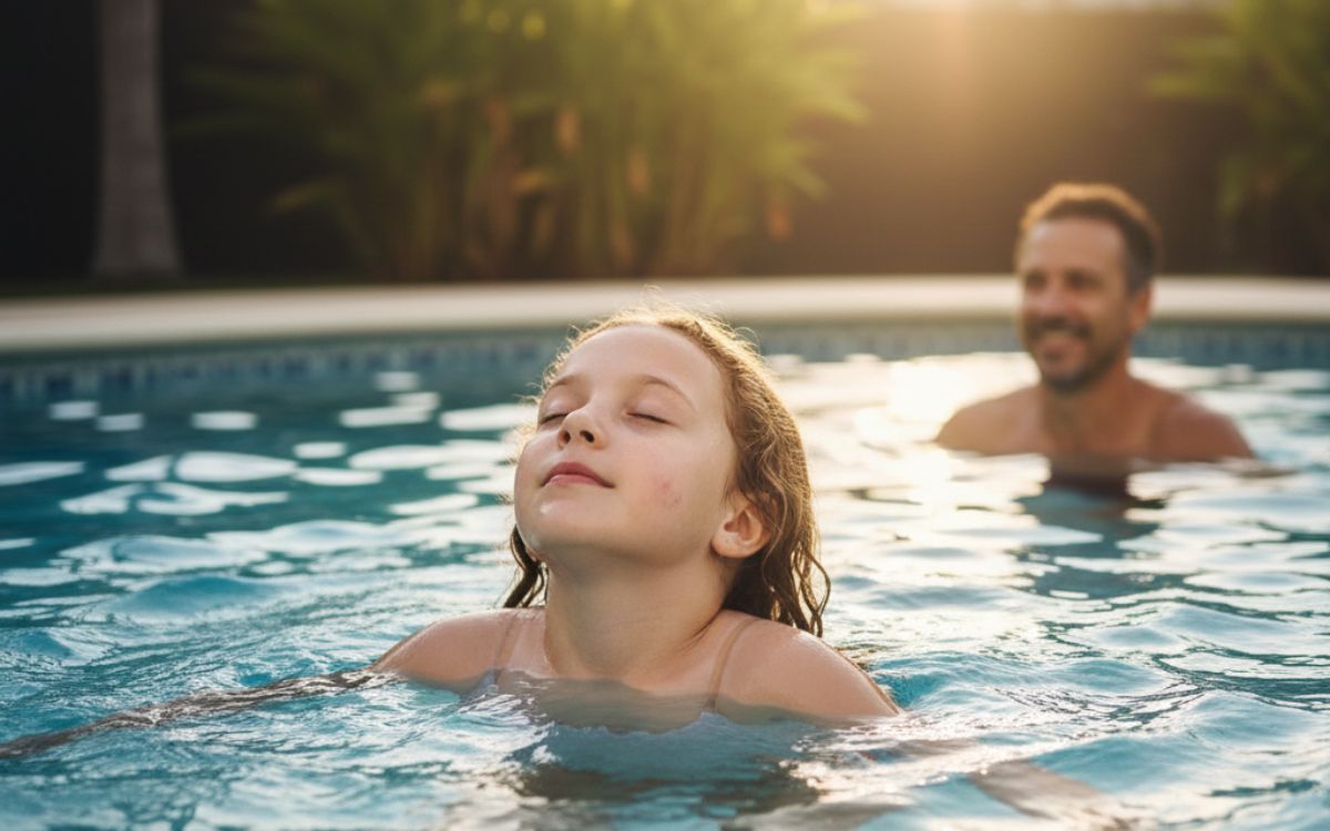 niña en piscina de sal
