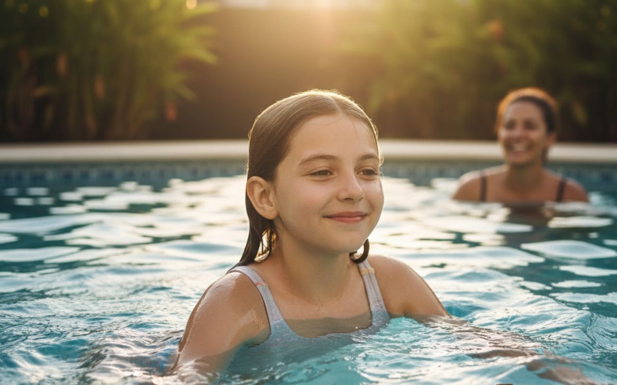 niña en piscina de sal