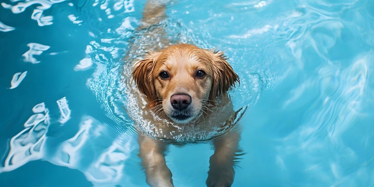 perro nadando en piscina de sal